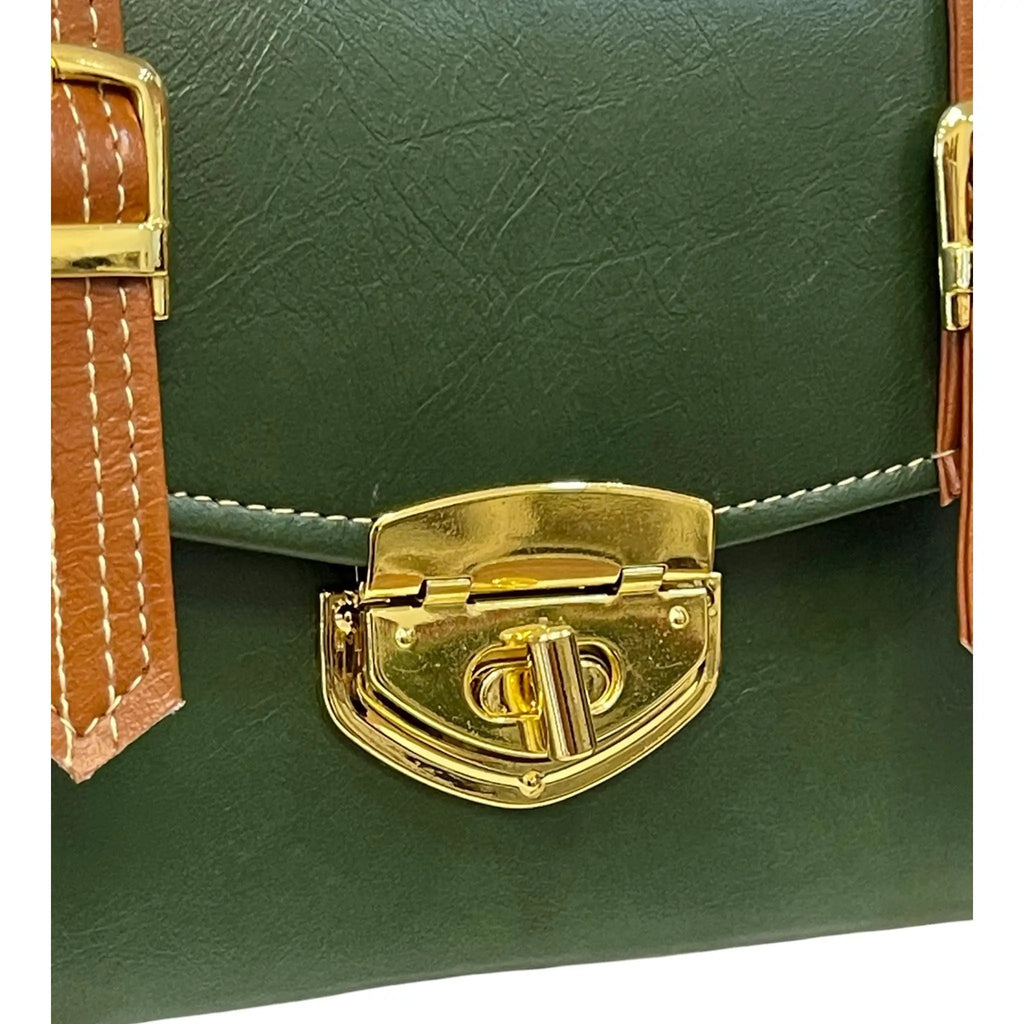 Vegan Leather Box Bag – Handmade Forest Green Purse with Gold Hardware | Structured Handbag by navichi