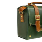Vegan Leather Box Bag – Handmade Forest Green Purse with Gold Hardware | Structured Handbag by navichi