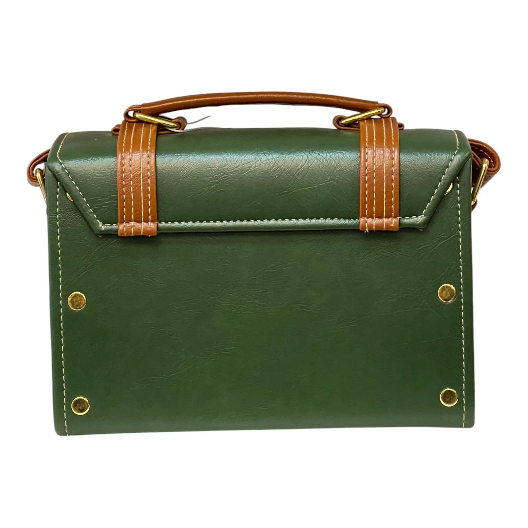 Vegan Leather Box Bag – Handmade Forest Green Purse with Gold Hardware | Structured Handbag by navichi