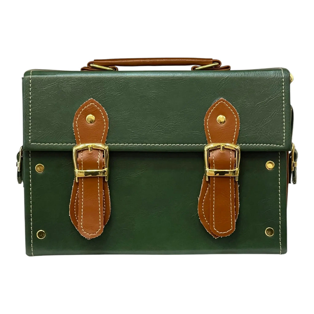 Vegan Leather Handbag – Handmade French Satchel Bag | Forest Green & Caramel Brown by navichi