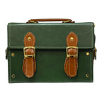Vegan Leather Handbag – Handmade French Satchel Bag | Forest Green & Caramel Brown by navichi