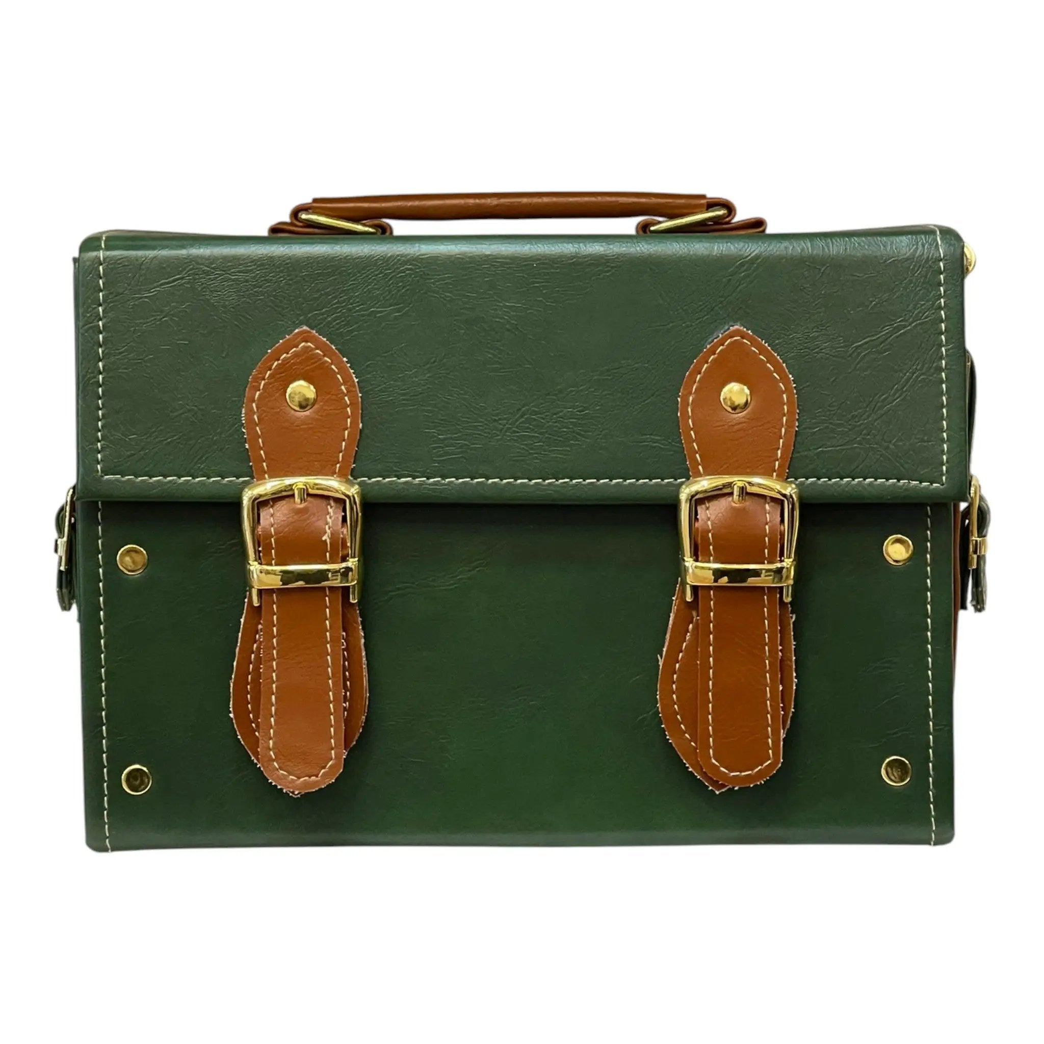 Vegan Leather Handbag – Handmade French Satchel Bag | Forest Green & Caramel Brown by navichi
