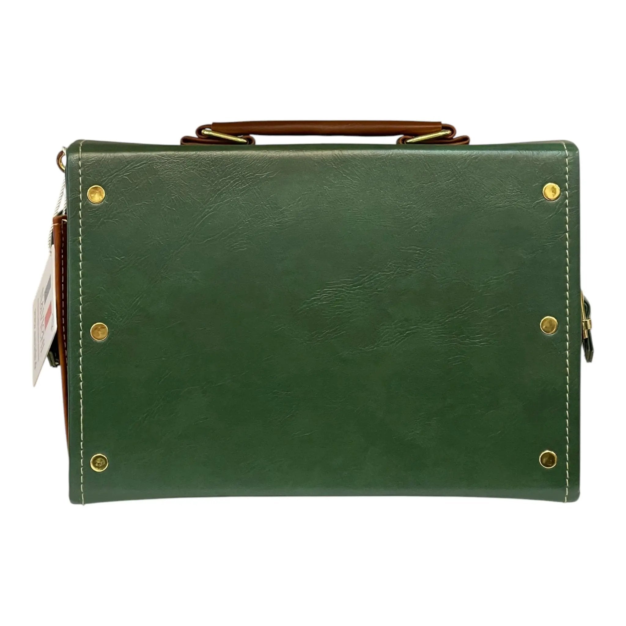Vegan Leather Handbag – Handmade French Satchel Bag | Forest Green & Caramel Brown by navichi