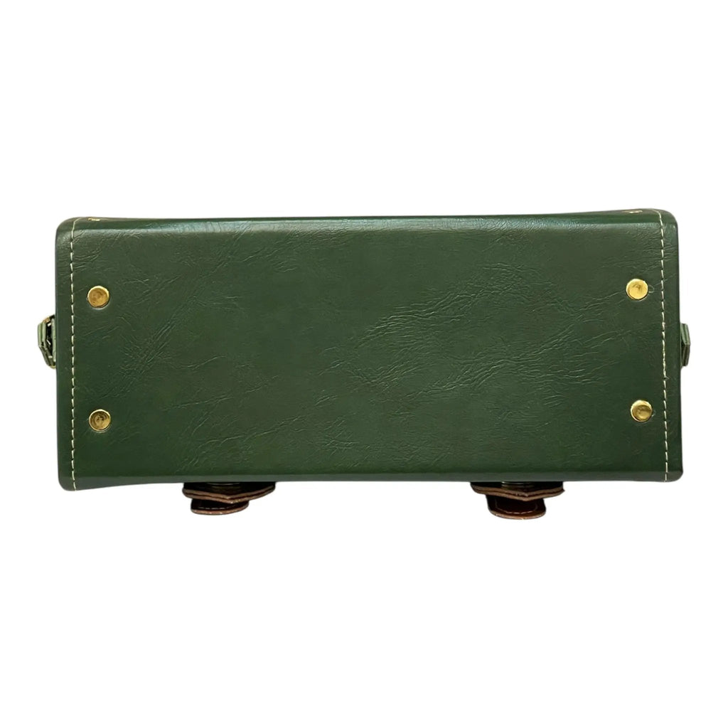 Vegan Leather Handbag – Handmade French Satchel Bag | Forest Green & Caramel Brown by navichi