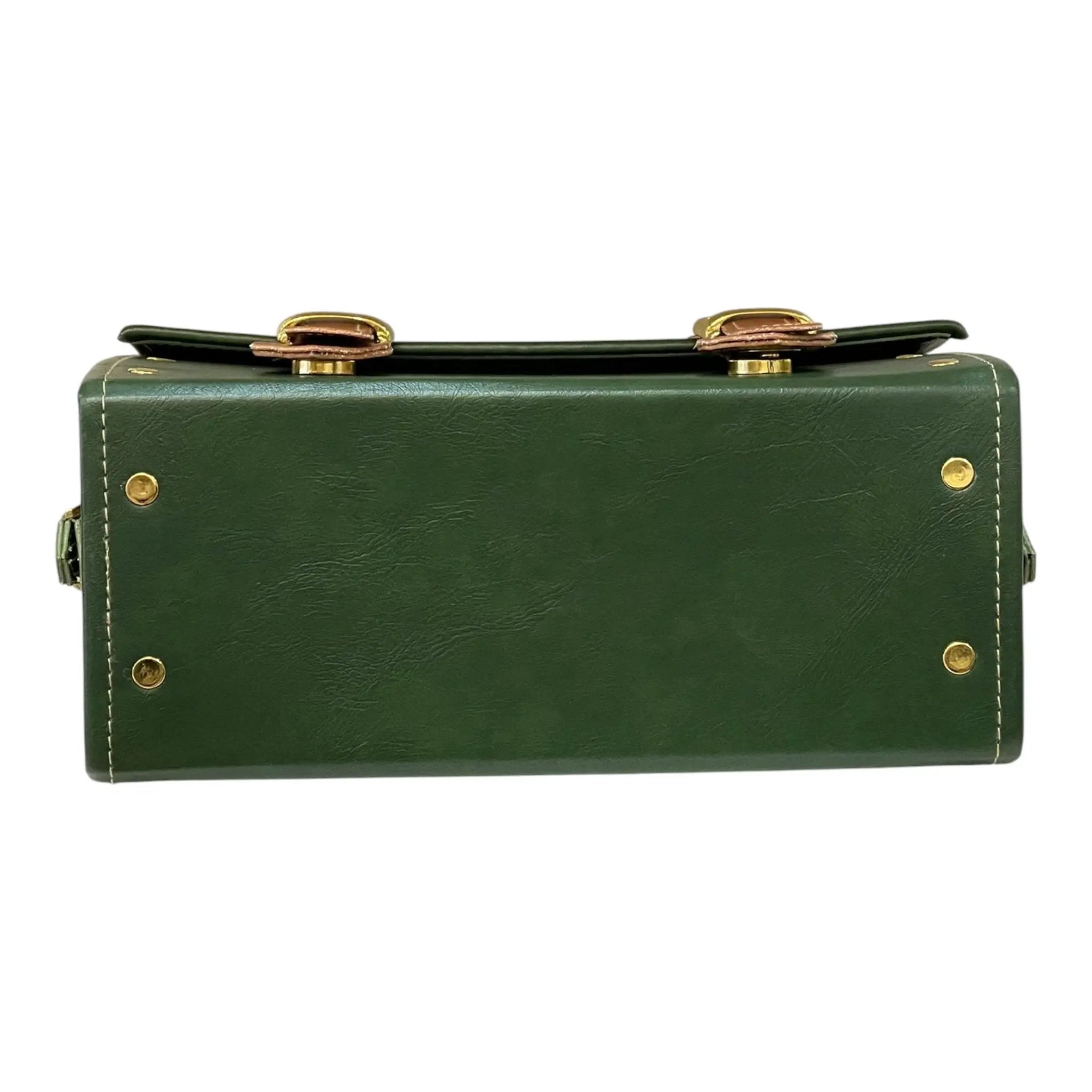 Vegan Leather Handbag – Handmade French Satchel Bag | Forest Green & Caramel Brown by navichi