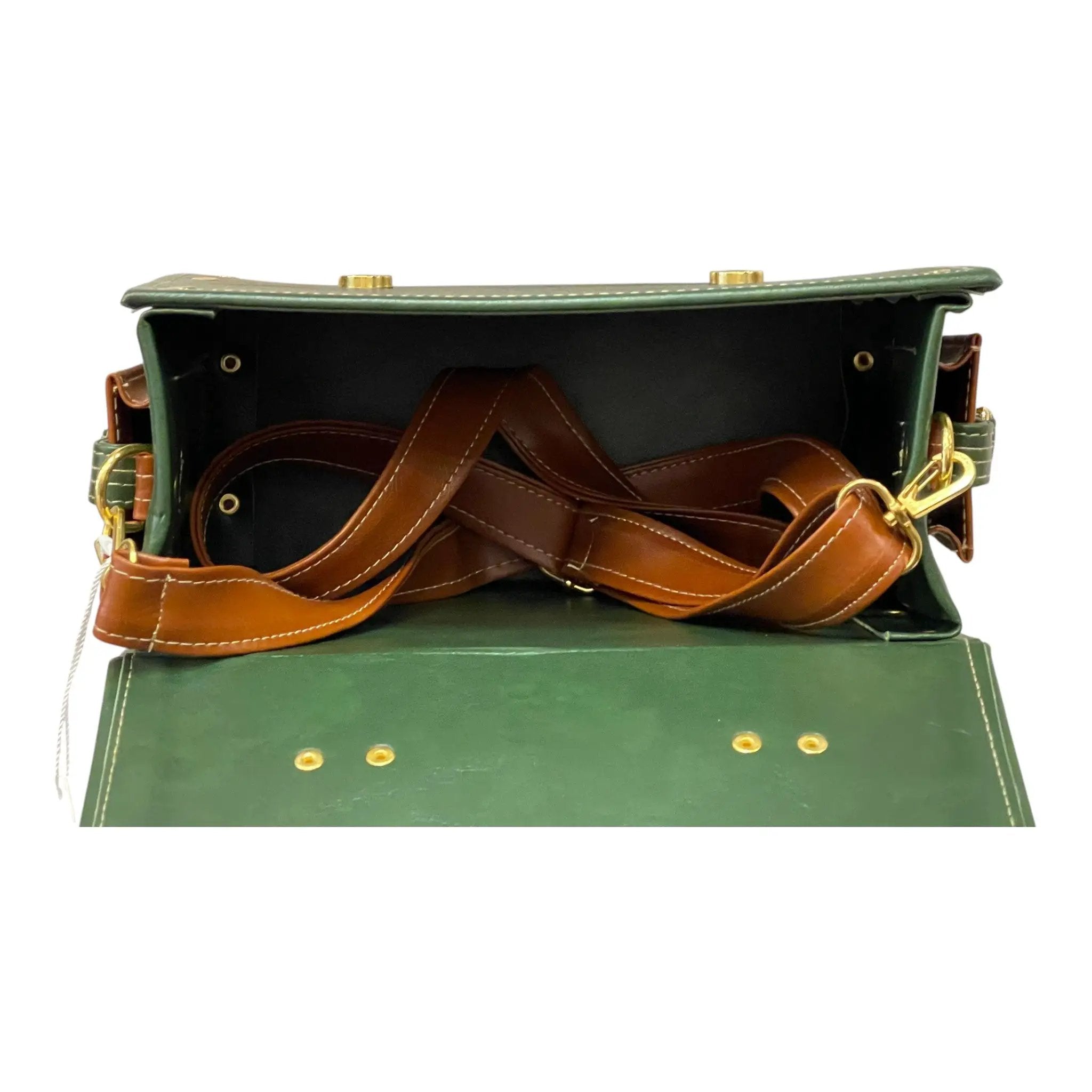 Vegan Leather Handbag – Handmade French Satchel Bag | Forest Green & Caramel Brown by navichi