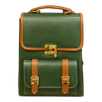 Vegan Leather Backpack – Handmade French Green Brown Structured Mini Bag With Gold Hardware by navichi