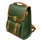 Vegan Leather Backpack – Handmade French Green Brown Structured Mini Bag With Gold Hardware by navichi