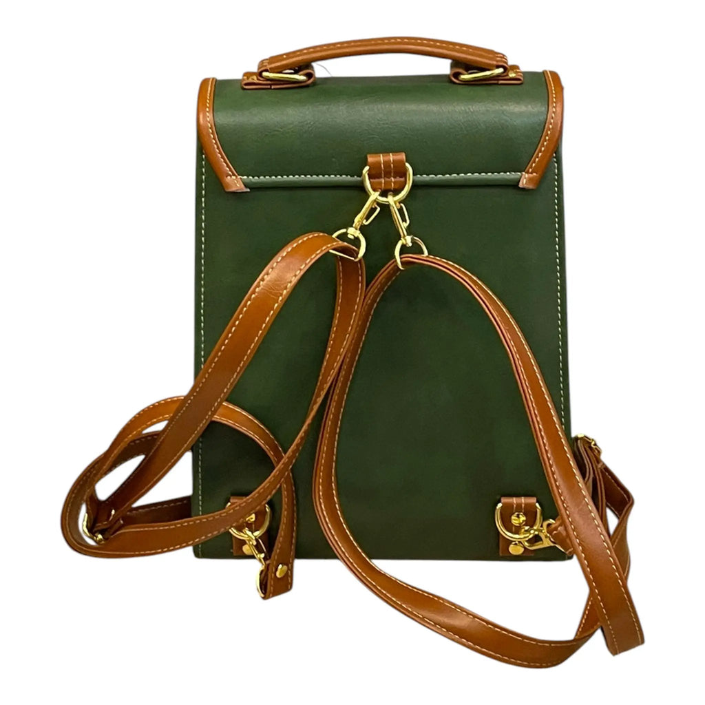 Vegan Leather Backpack – Handmade French Green Brown Structured Mini Bag With Gold Hardware by navichi