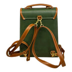 Vegan Leather Backpack – Handmade French Green Brown Structured Mini Bag With Gold Hardware by navichi