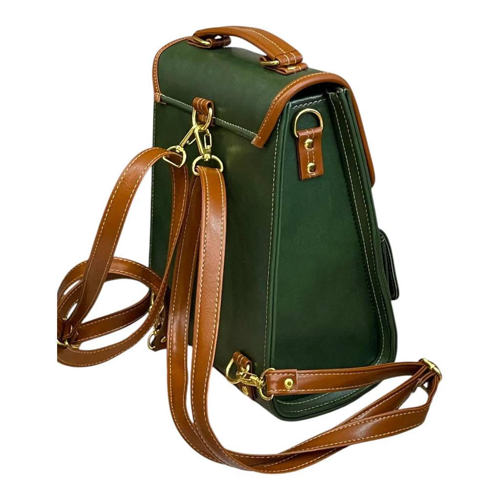 Vegan Leather Backpack – Handmade French Green Brown Structured Mini Bag With Gold Hardware by navichi