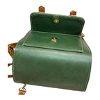 Vegan Leather Backpack – Handmade French Green Brown Structured Mini Bag With Gold Hardware by navichi
