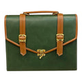 Vegan Leather Handbag – Handmade Forest Green Purse with Gold Lock & Tan Straps by navichi