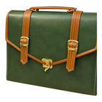Vegan Leather Handbag – Handmade Forest Green Purse with Gold Lock & Tan Straps by navichi