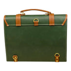 Vegan Leather Handbag – Handmade Forest Green Purse with Gold Lock & Tan Straps by navichi