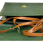 Vegan Leather Handbag – Handmade Forest Green Purse with Gold Lock & Tan Straps by navichi