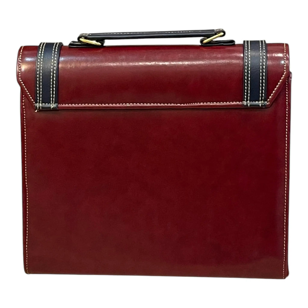 Vegan Leather Satchel – Handmade Burgundy Structured Bag with Gold Buckle by navichi