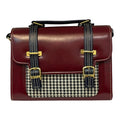 Vegan Leather Handbag – Handmade French Burgundy Houndstooth Bag With Dual Buckle Straps by navichi