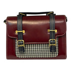 Vegan Leather Handbag – Handmade French Burgundy Houndstooth Bag With Dual Buckle Straps by navichi