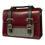 Vegan Leather Handbag – Handmade French Burgundy Houndstooth Bag With Dual Buckle Straps by navichi