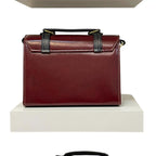 Vegan Leather Handbag – Handmade French Burgundy Houndstooth Bag With Dual Buckle Straps by navichi