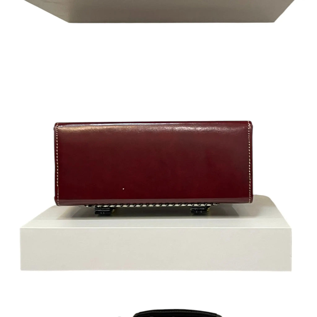 Vegan Leather Handbag – Handmade French Burgundy Houndstooth Bag With Dual Buckle Straps by navichi