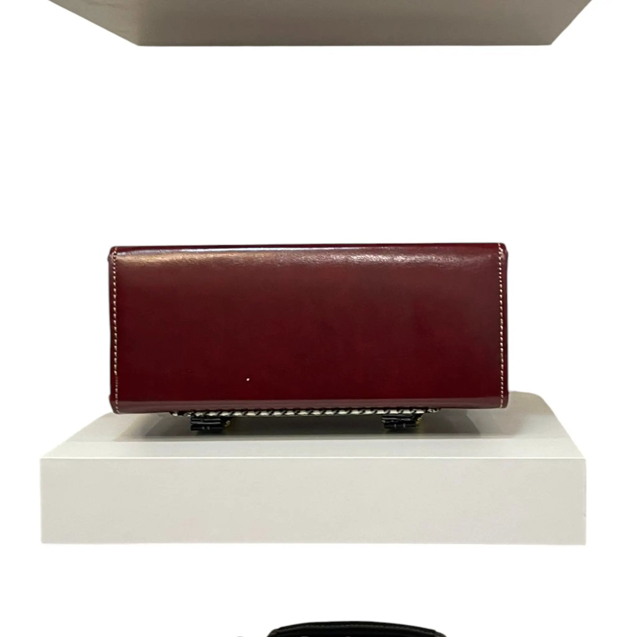 Vegan Leather Handbag – Handmade French Burgundy Houndstooth Bag With Dual Buckle Straps by navichi
