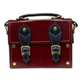 Vegan Leather Mini Satchel – Handmade Burgundy & Navy Purse with Gold Buckles by navichi