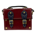 Vegan Leather Mini Satchel – Handmade Burgundy & Navy Purse with Gold Buckles by navichi