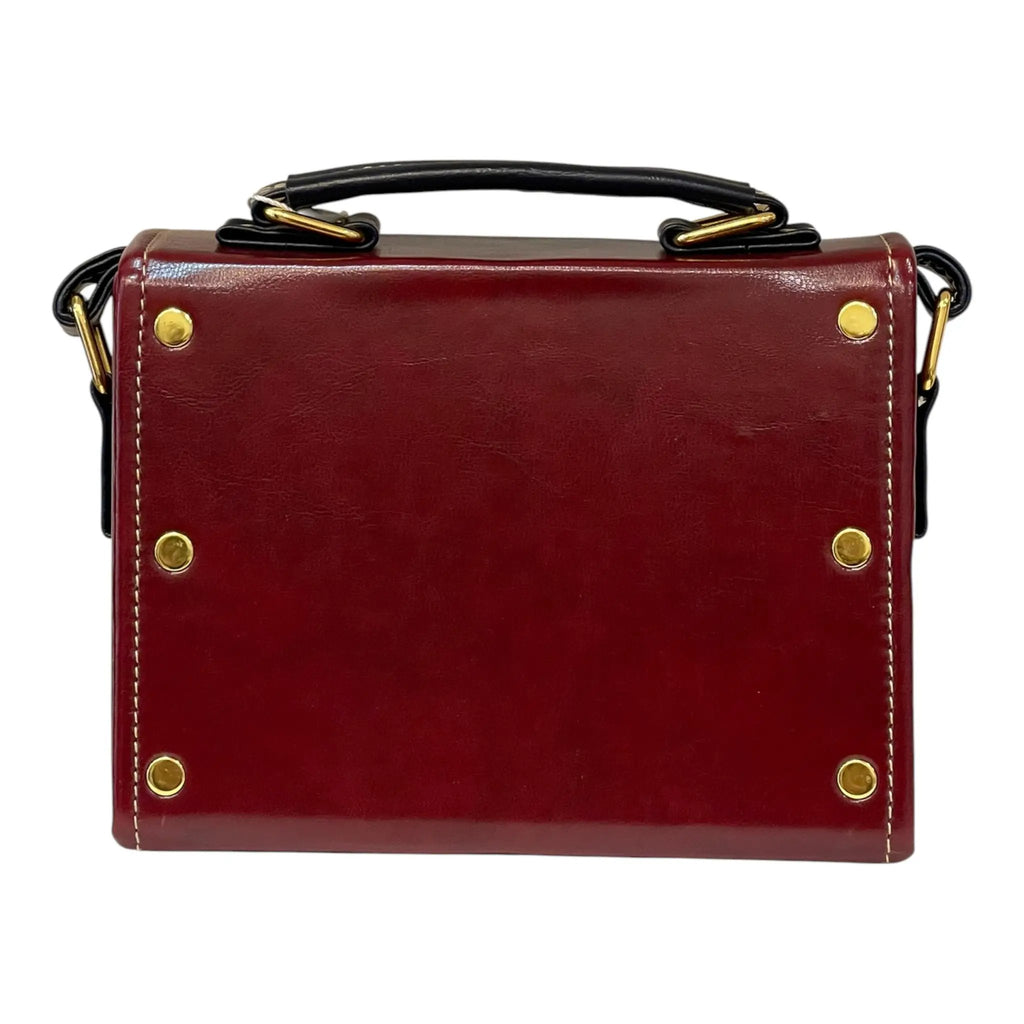 Vegan Leather Mini Satchel – Handmade Burgundy & Navy Purse with Gold Buckles by navichi