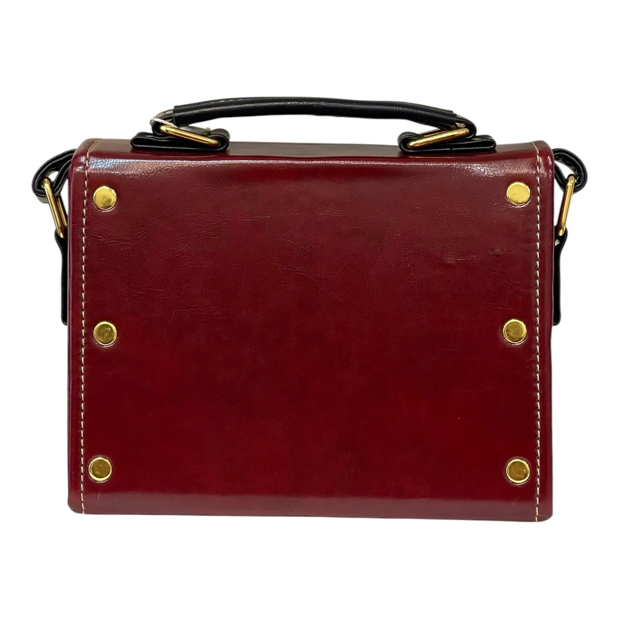 Vegan Leather Mini Satchel – Handmade Burgundy & Navy Purse with Gold Buckles by navichi