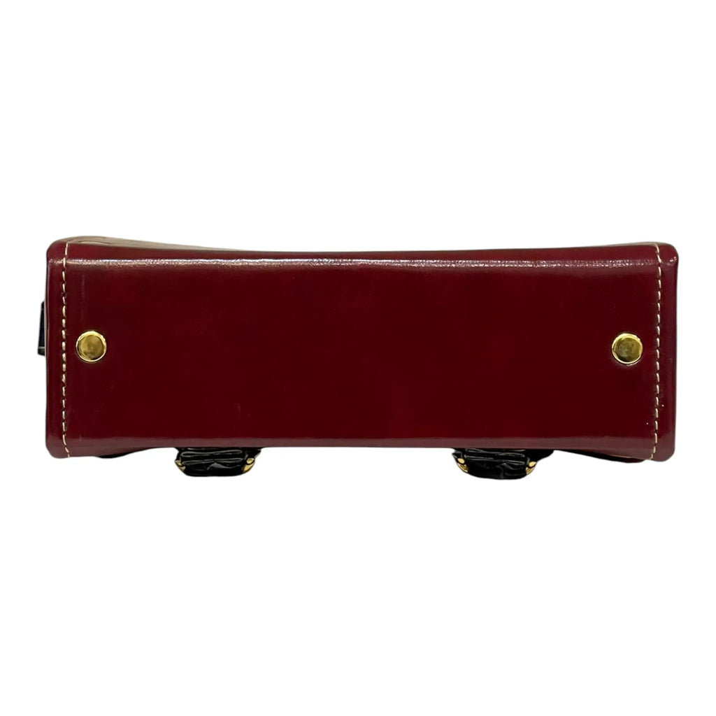 Vegan Leather Mini Satchel – Handmade Burgundy & Navy Purse with Gold Buckles by navichi