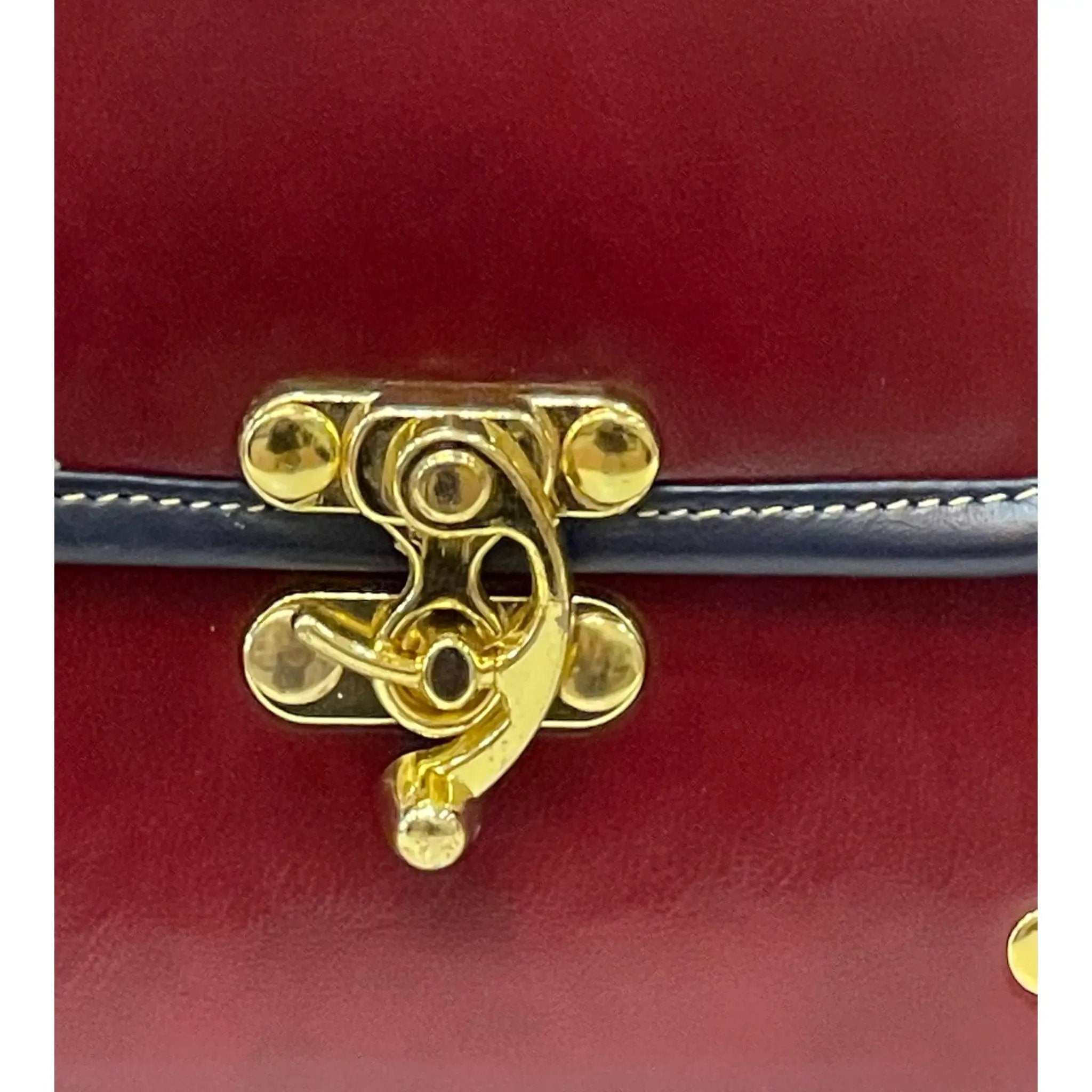 Vegan Leather Crossbody Handmade Bag – Burgundy Gold Lock Compact Shoulder Bag by navichi