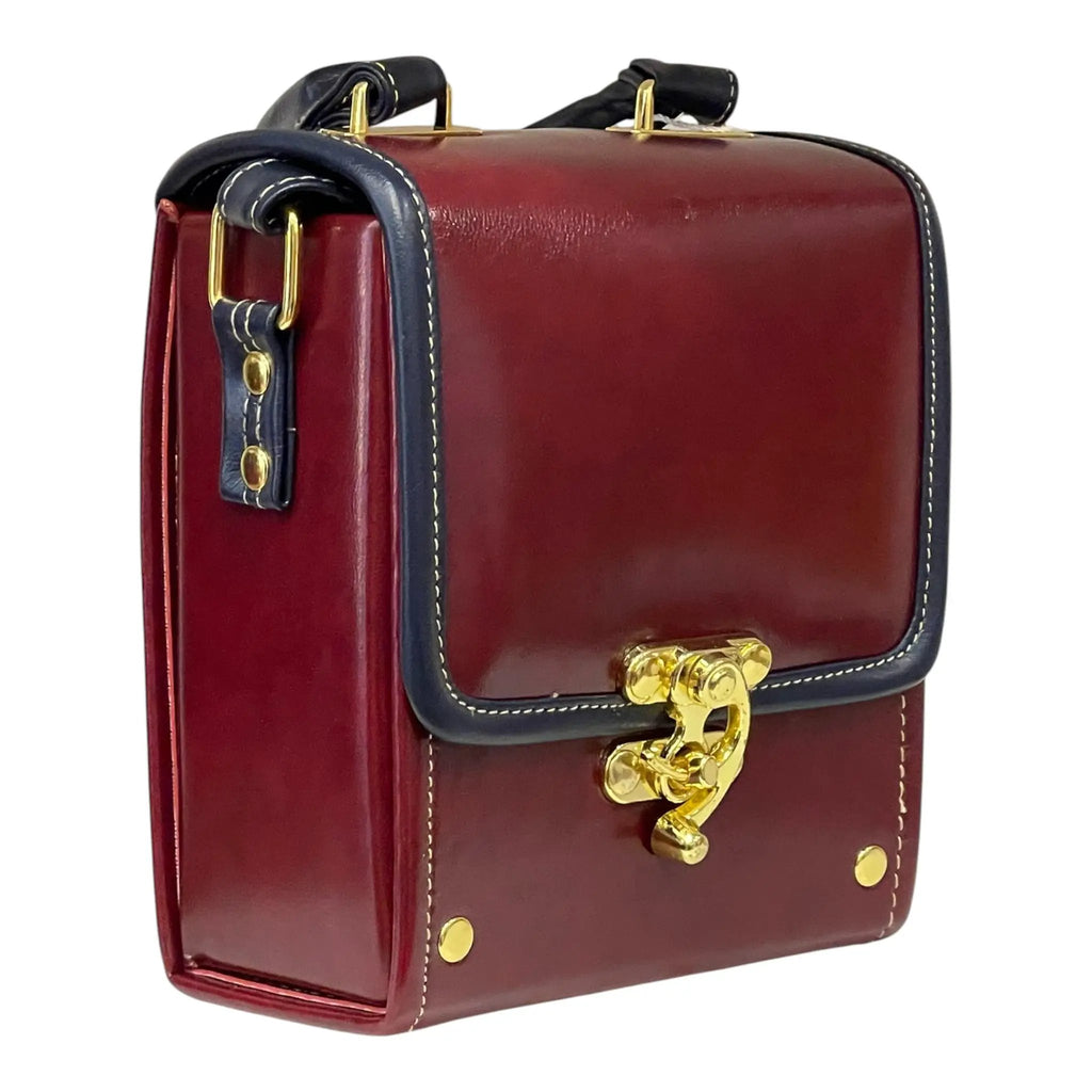 Vegan Leather Crossbody Handmade Bag – Burgundy Gold Lock Compact Shoulder Bag by navichi
