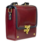 Vegan Leather Crossbody Handmade Bag – Burgundy Gold Lock Compact Shoulder Bag by navichi