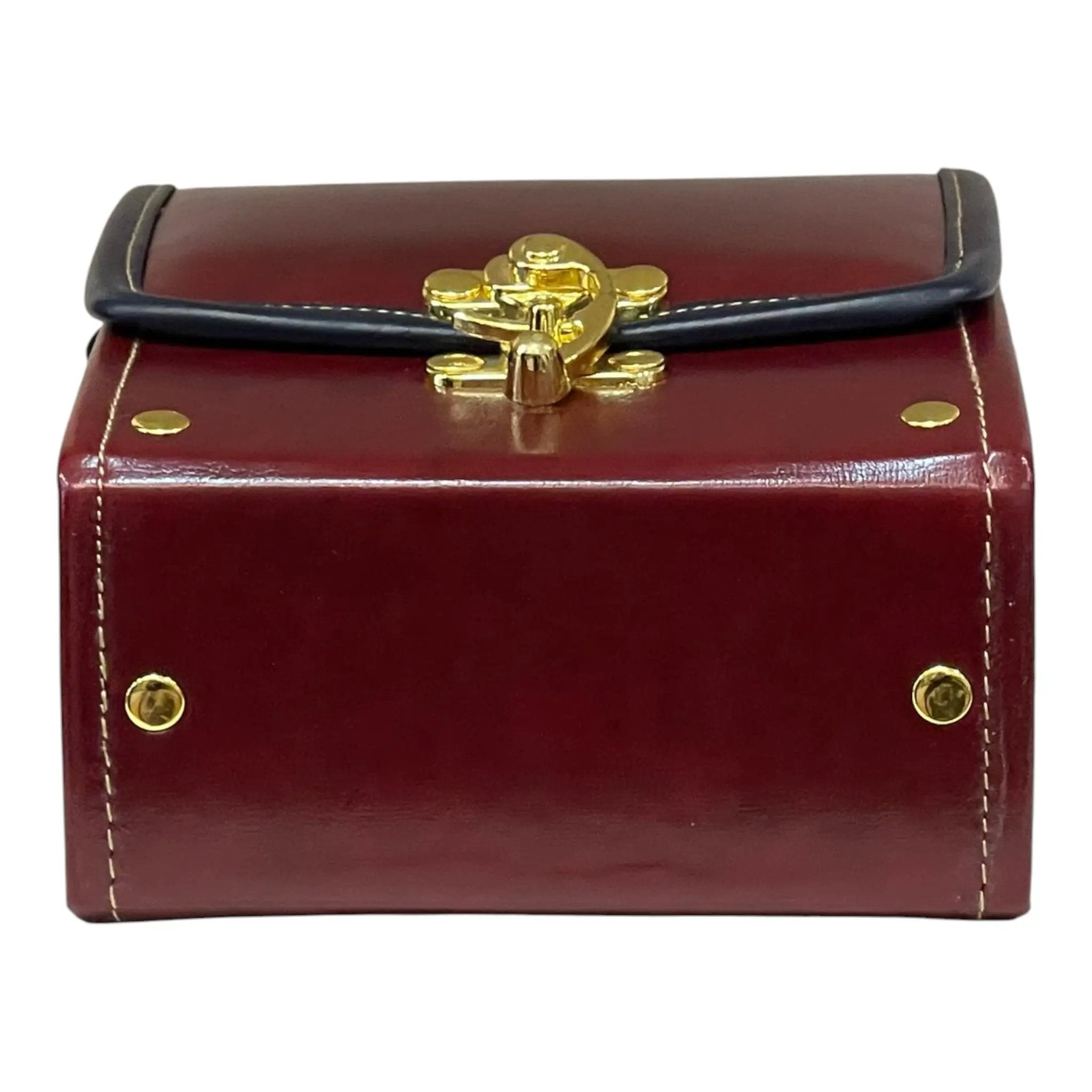 Vegan Leather Crossbody Handmade Bag – Burgundy Gold Lock Compact Shoulder Bag by navichi