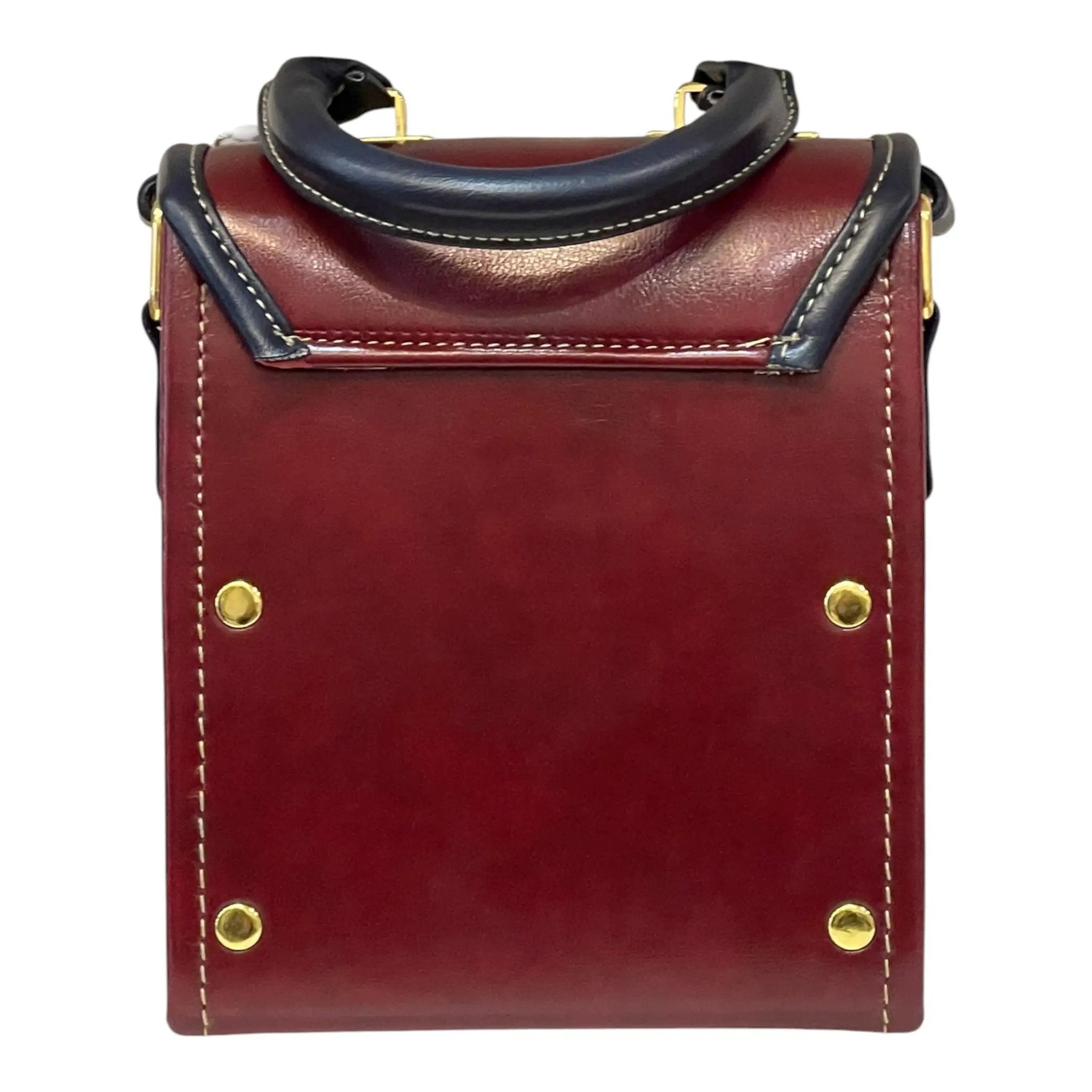 Vegan Leather Crossbody Handmade Bag – Burgundy Gold Lock Compact Shoulder Bag by navichi