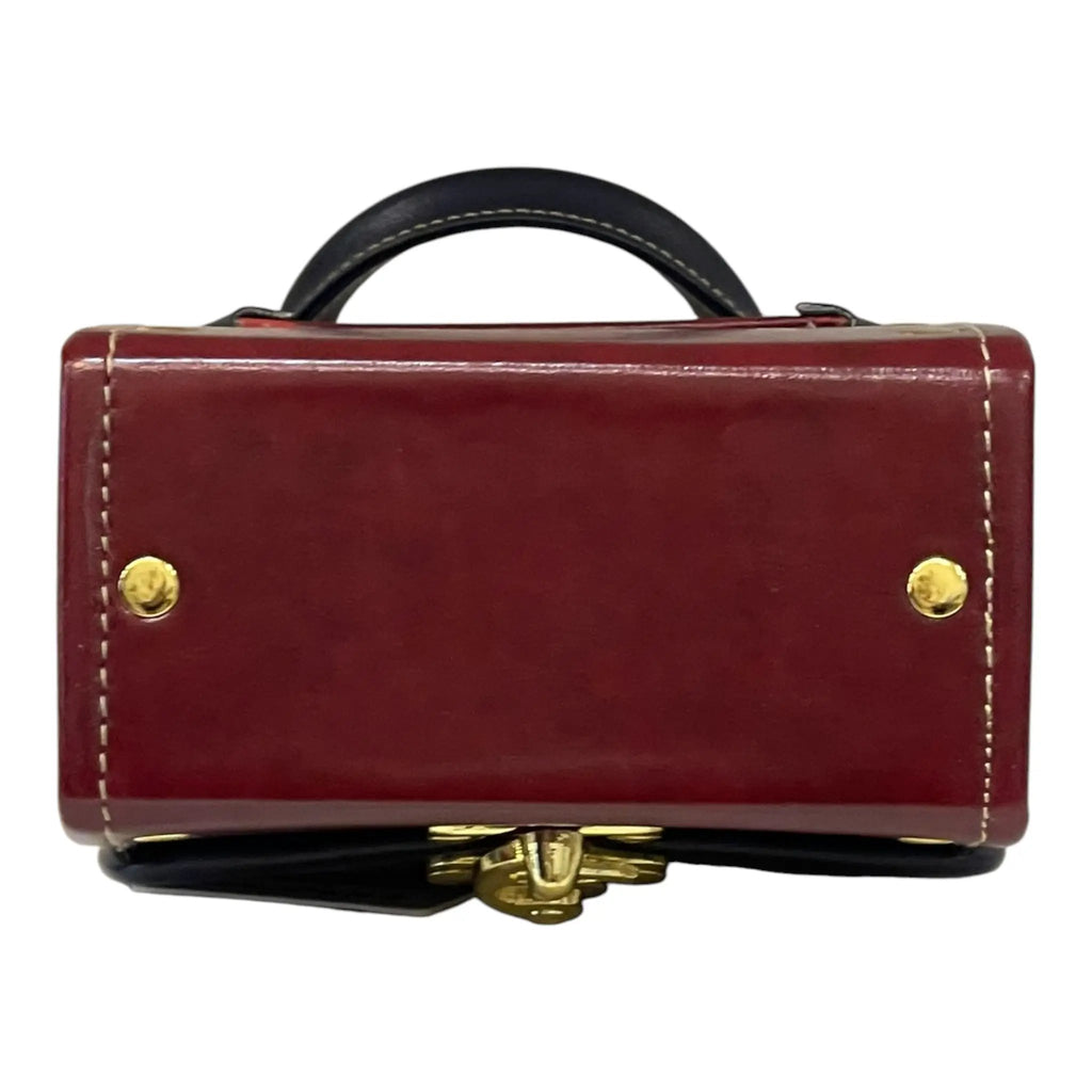 Vegan Leather Crossbody Handmade Bag – Burgundy Gold Lock Compact Shoulder Bag by navichi
