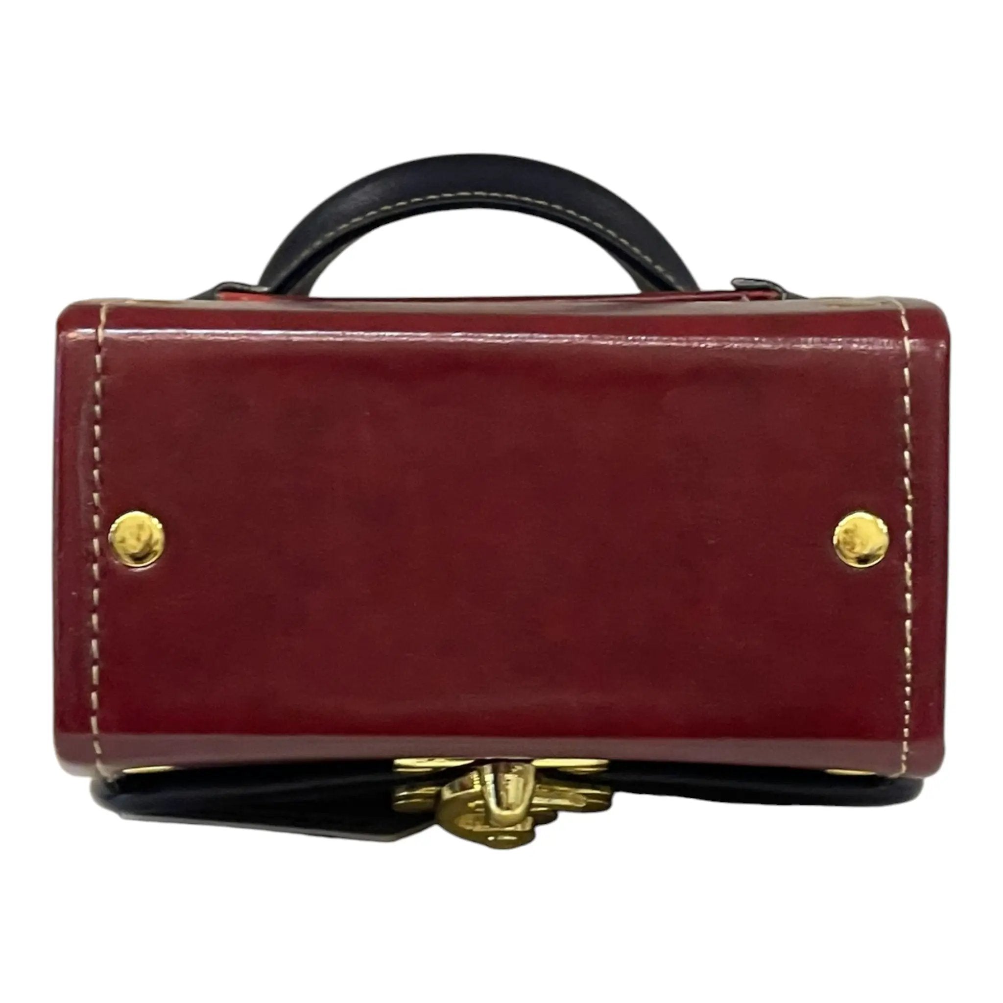 Vegan Leather Crossbody Handmade Bag – Burgundy Gold Lock Compact Shoulder Bag by navichi