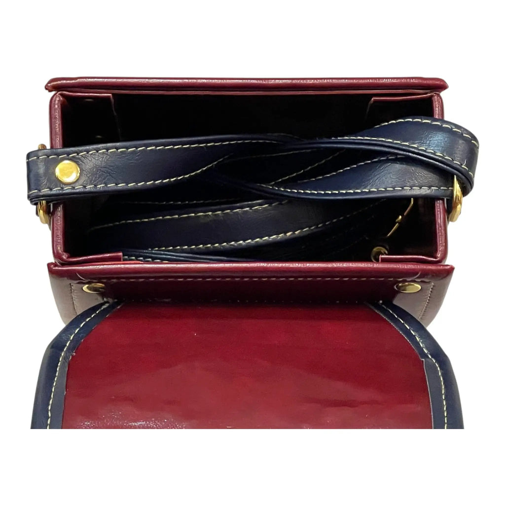 Vegan Leather Crossbody Handmade Bag – Burgundy Gold Lock Compact Shoulder Bag by navichi
