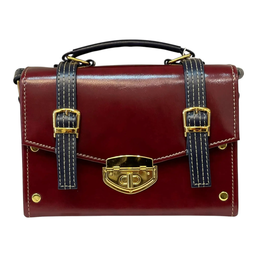 Vegan Leather Satchel – Handmade Burgundy Handbag with Gold Hardware & Adjustable Strap by navichi