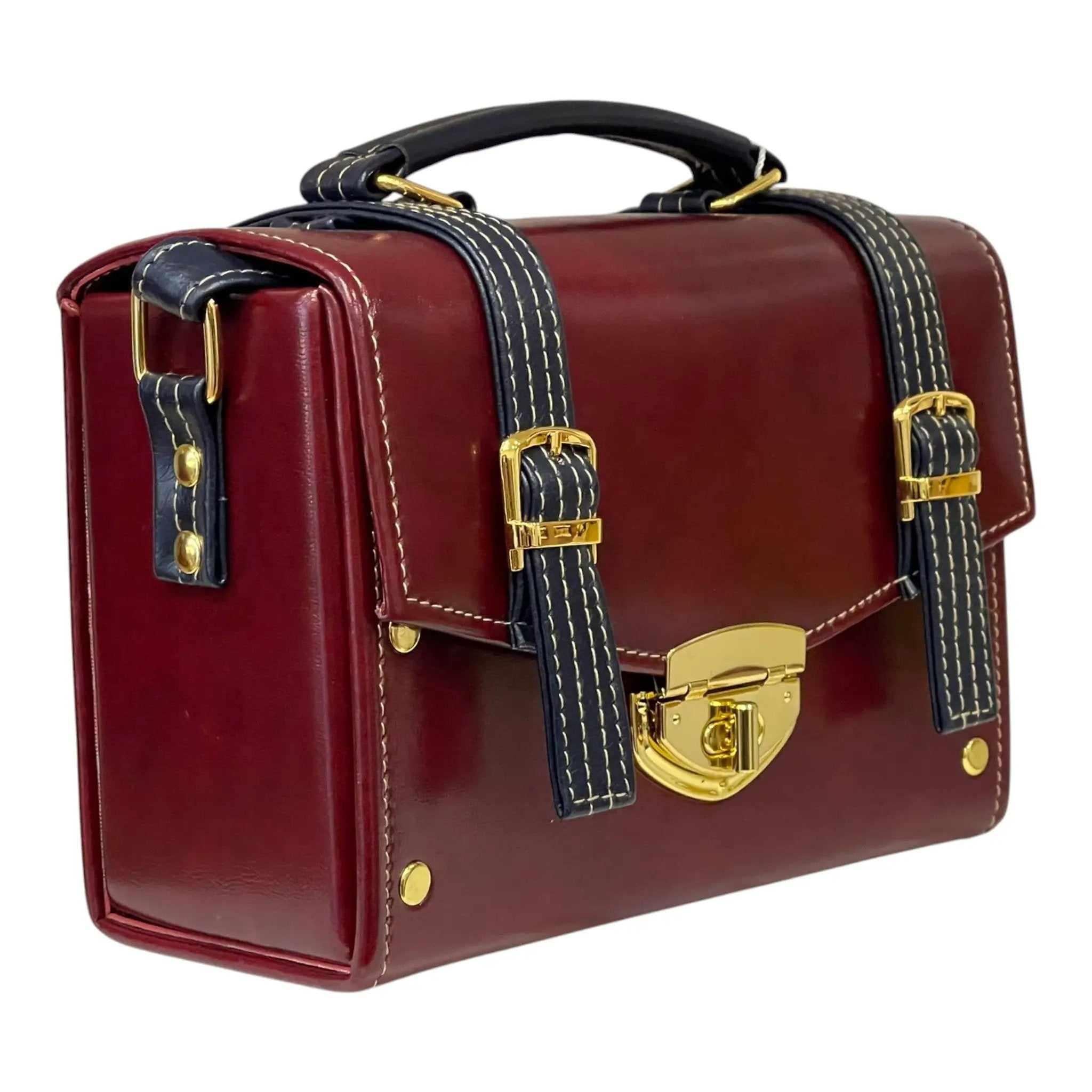 Vegan Leather Satchel – Handmade Burgundy Handbag with Gold Hardware & Adjustable Strap by navichi
