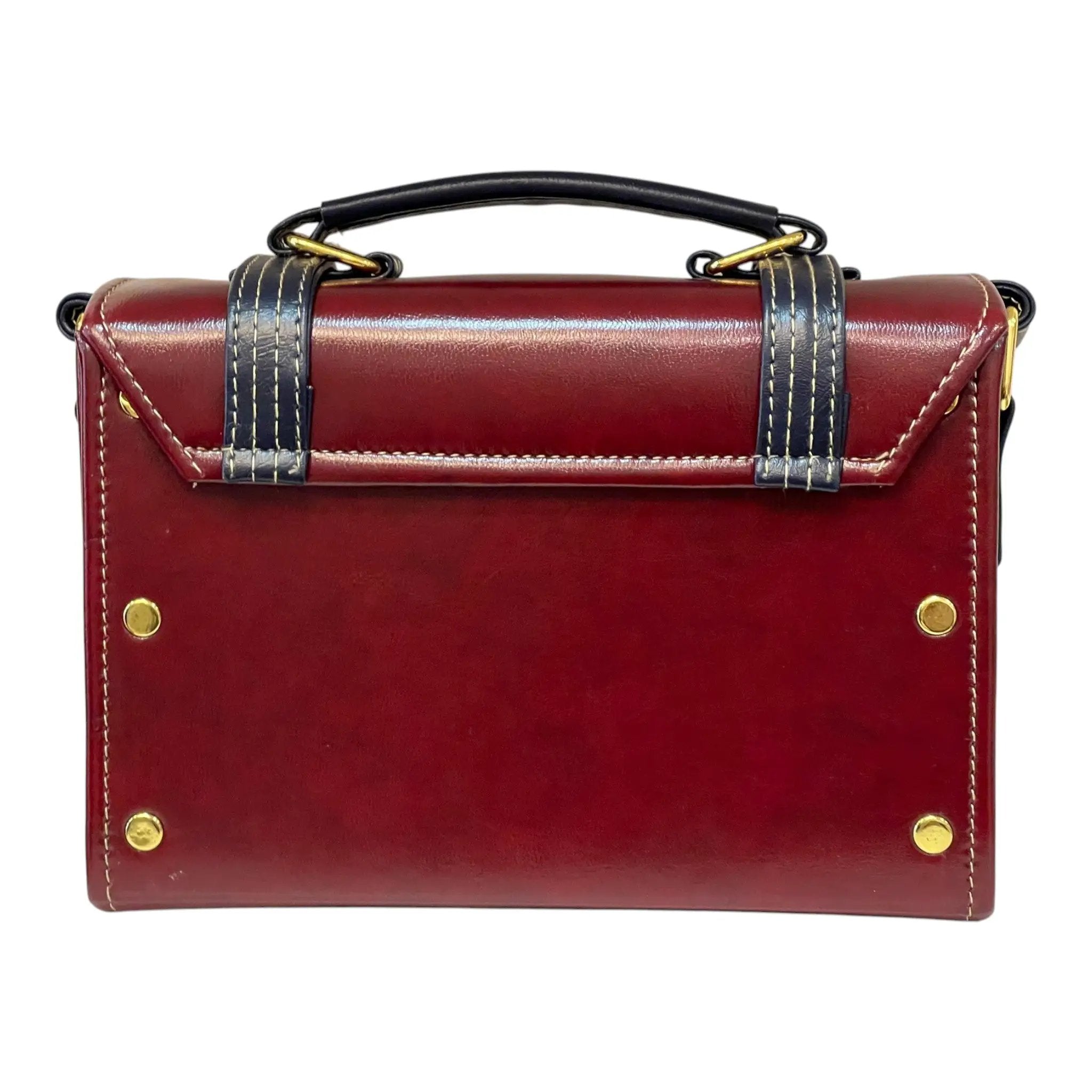 Vegan Leather Satchel – Handmade Burgundy Handbag with Gold Hardware & Adjustable Strap by navichi