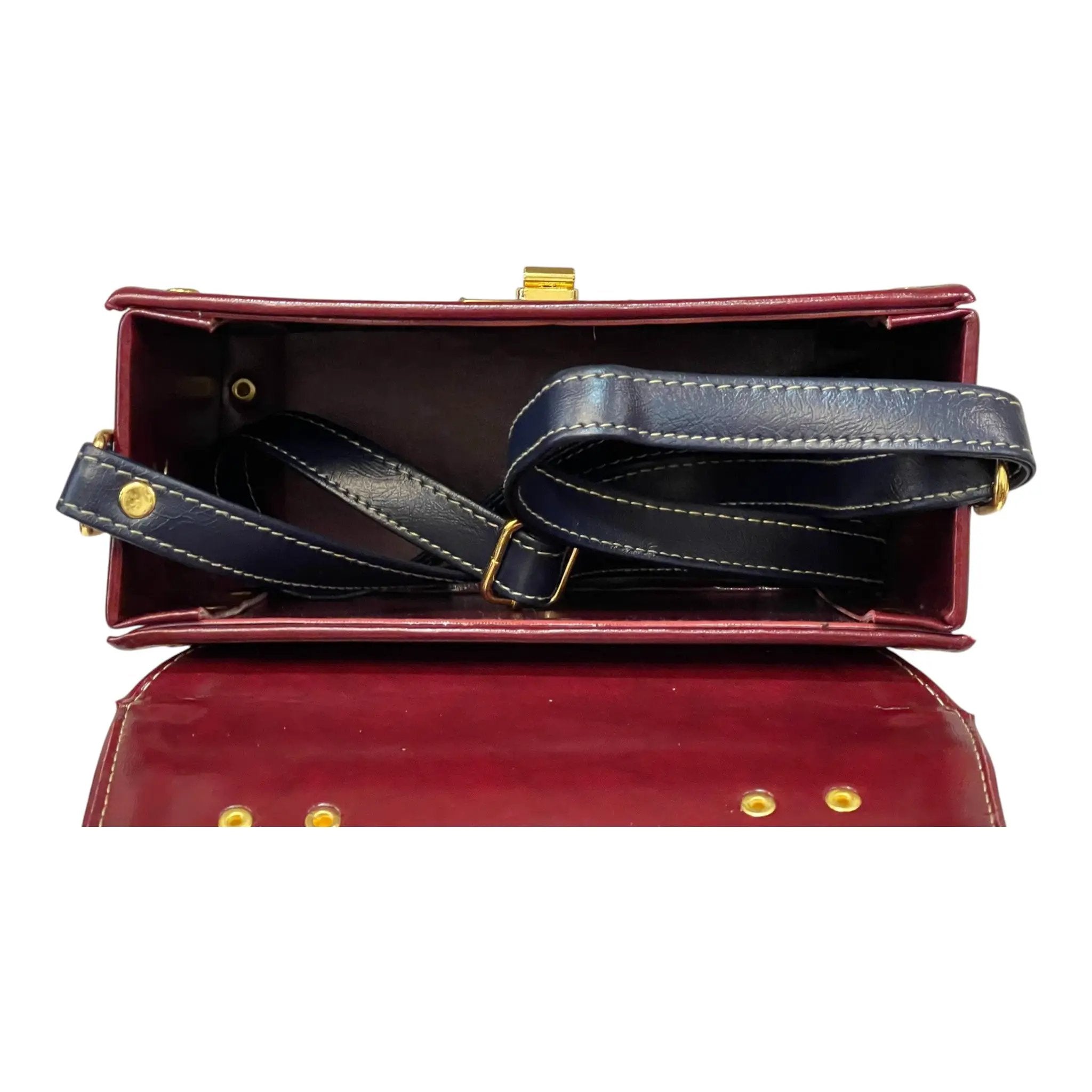Vegan Leather Satchel – Handmade Burgundy Handbag with Gold Hardware & Adjustable Strap by navichi