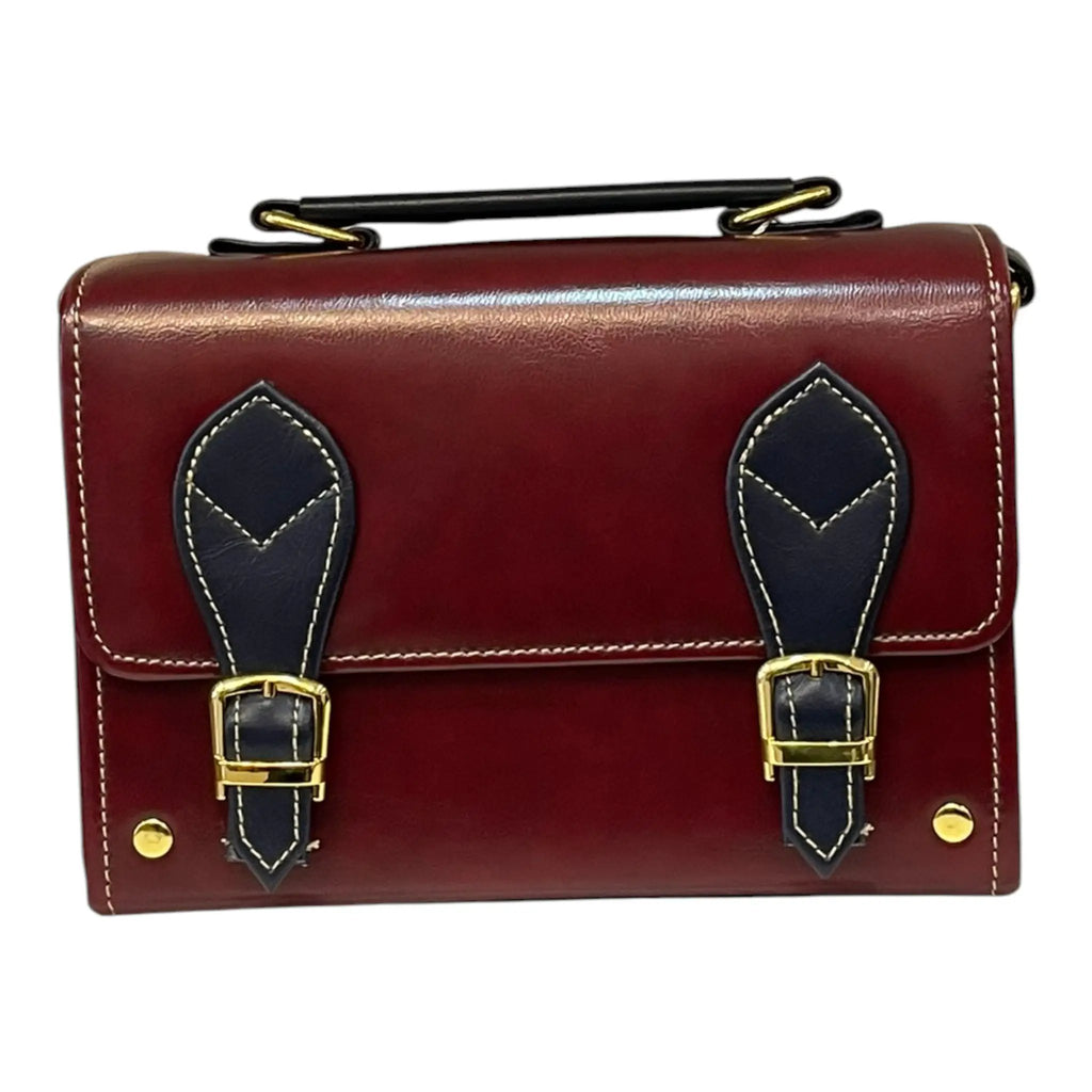 Vegan Leather Crossbody Bag – Handmade Burgundy Structured Mini Satchel With Gold Buckles by navichi
