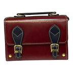 Vegan Leather Crossbody Bag – Handmade Burgundy Structured Mini Satchel With Gold Buckles by navichi
