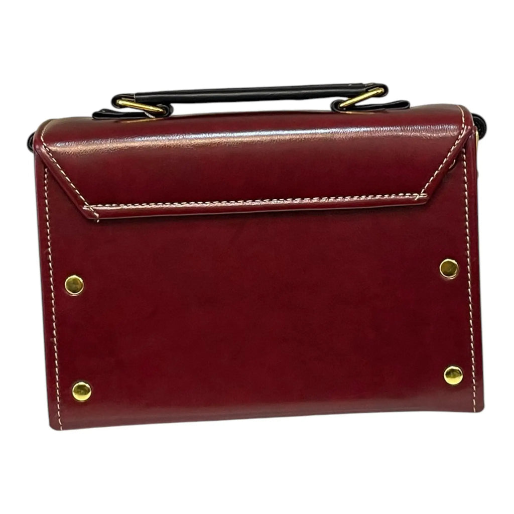 Vegan Leather Crossbody Bag – Handmade Burgundy Structured Mini Satchel With Gold Buckles by navichi