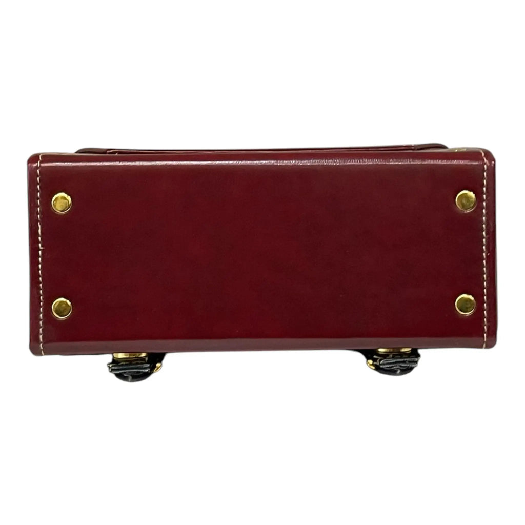 Vegan Leather Crossbody Bag – Handmade Burgundy Structured Mini Satchel With Gold Buckles by navichi