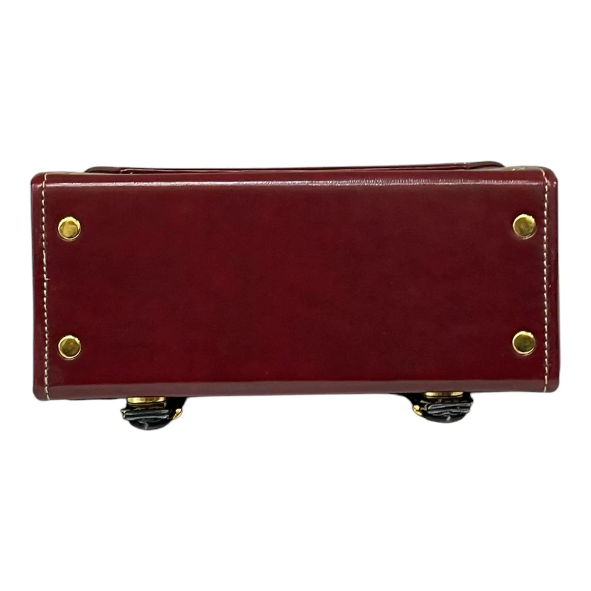 Vegan Leather Crossbody Bag – Handmade Burgundy Structured Mini Satchel With Gold Buckles by navichi