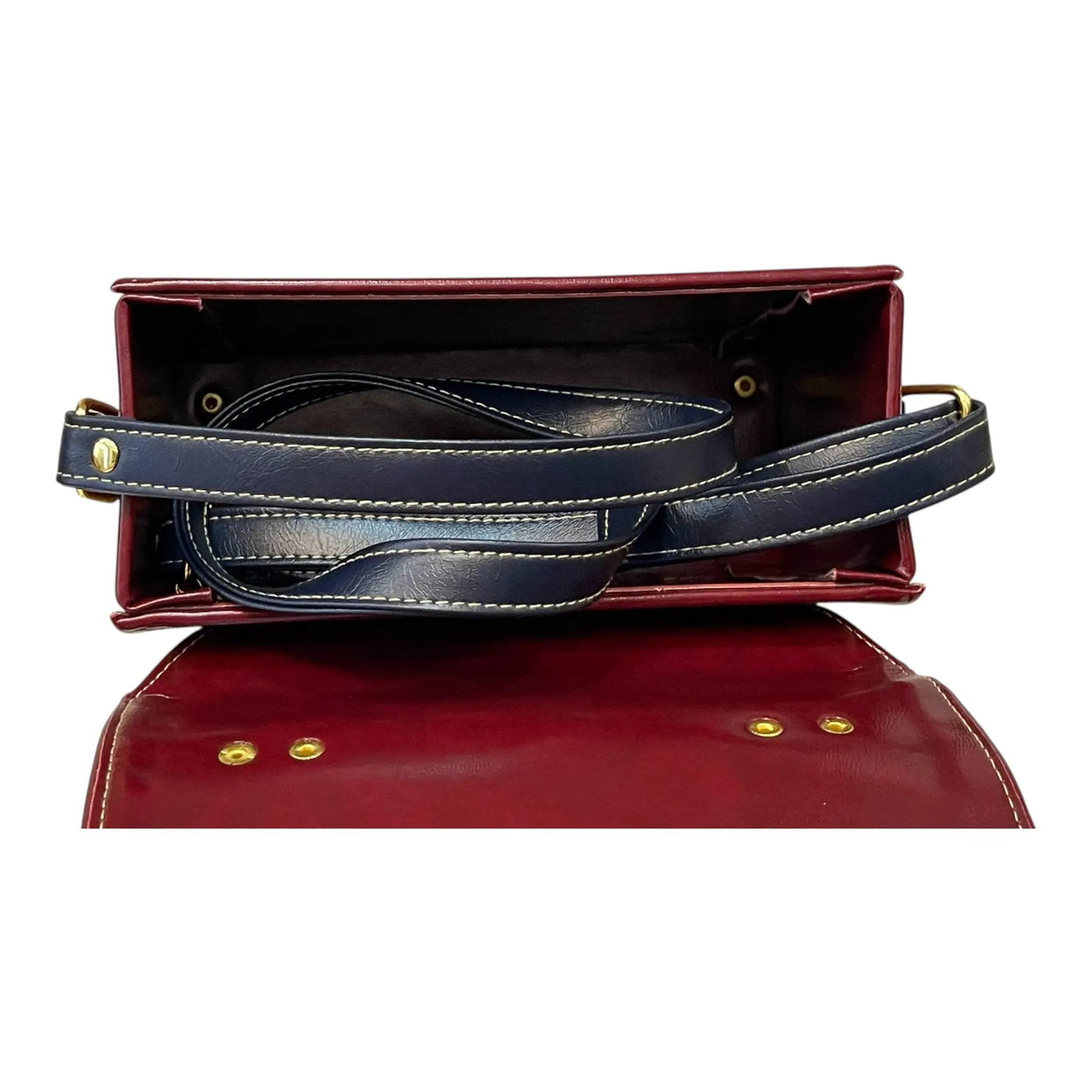 Vegan Leather Crossbody Bag – Handmade Burgundy Structured Mini Satchel With Gold Buckles by navichi
